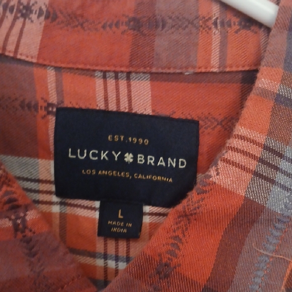 Lucky Brand Red and Blue Casual Button Down Shirt - Picture 3 of 4